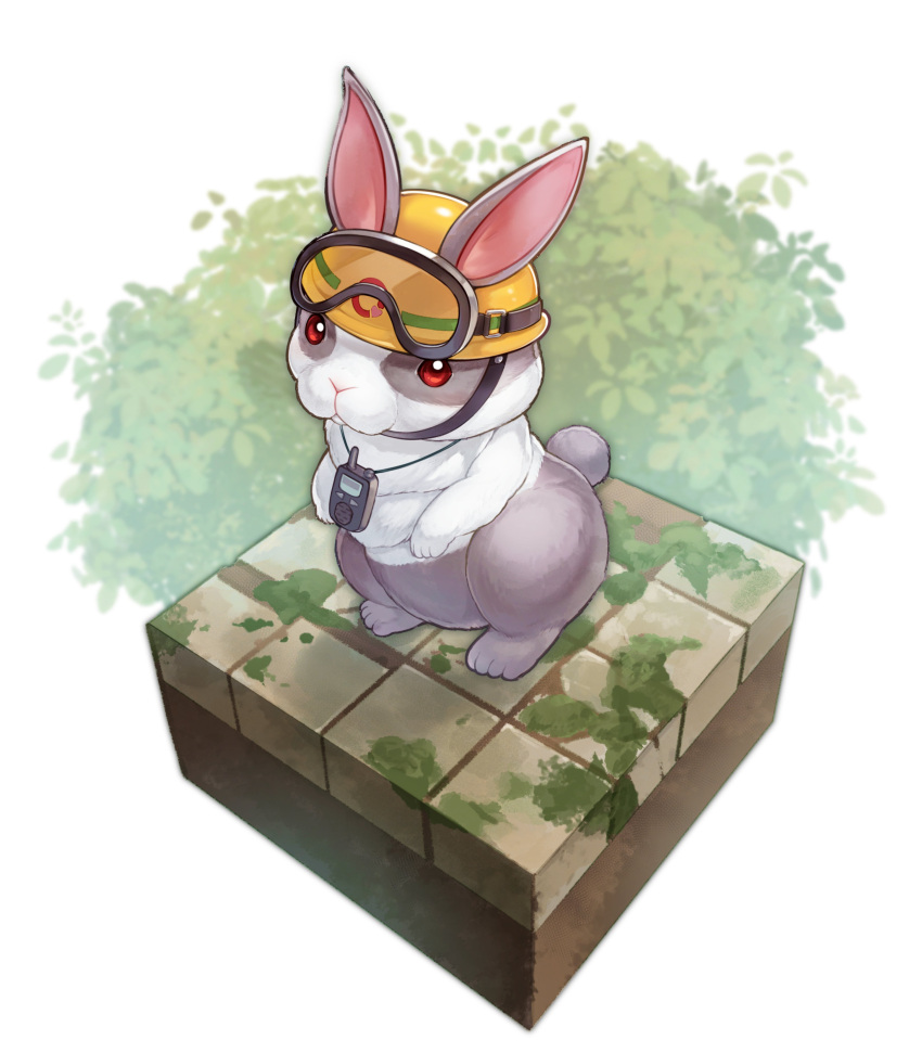 absurdres, animal_focus, blurry, body_fur, bush, duel_monster, goggles, goggles_on_head