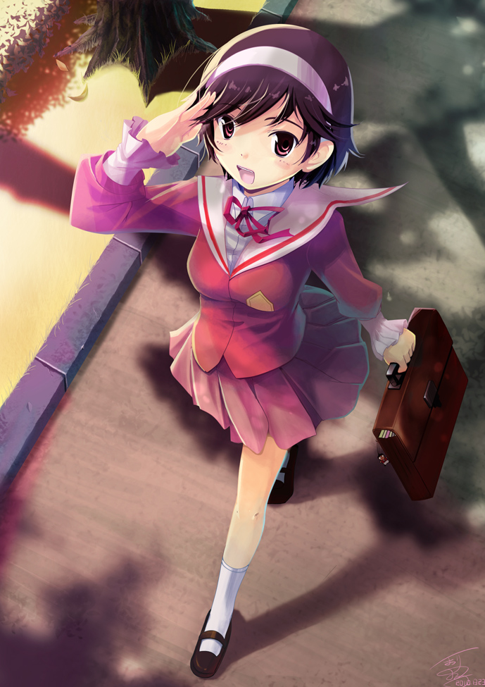 headband, kami_nomi_zo_shiru_sekai, nashigo, ribbon, school_uniform, short_hair, skirt, smile