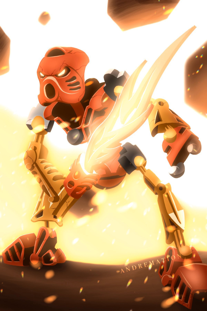 andremation, artist_name, bionicle, embers, english_commentary, flaming_sword, flaming_weapon, full_body