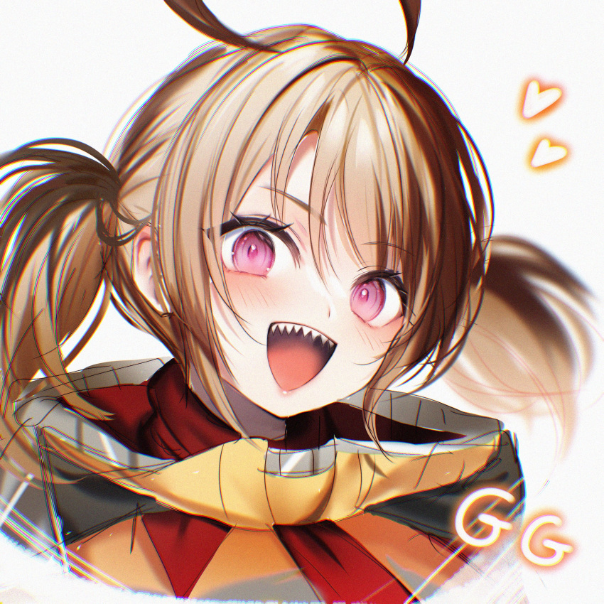 1girl, absurdres, ahoge, blush, brown_hair, character_name, gigi_murin, highres