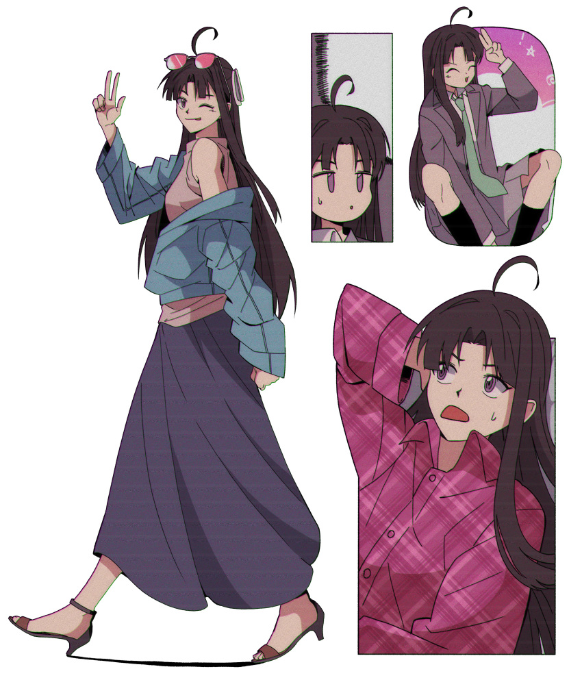 1girl, :o, ^_^, absurdres, ahoge, awa_subaru, bio_w5, black_hair