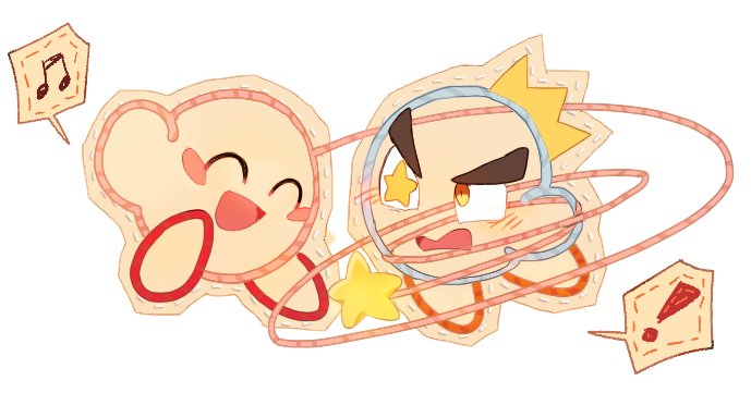 !, 1boy, 1other, blush, blush_stickers, crown, kirby, kirby's_epic_yarn