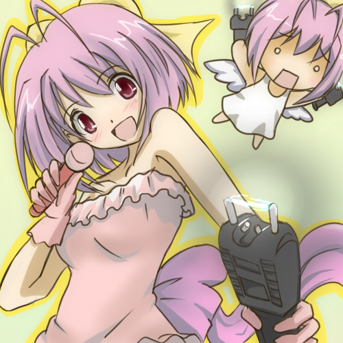 angel, chibi, kami_nomi_zo_shiru_sekai, lowres, nakagawa_kanon, pink_hair, stun_gun, yuu_yuu
