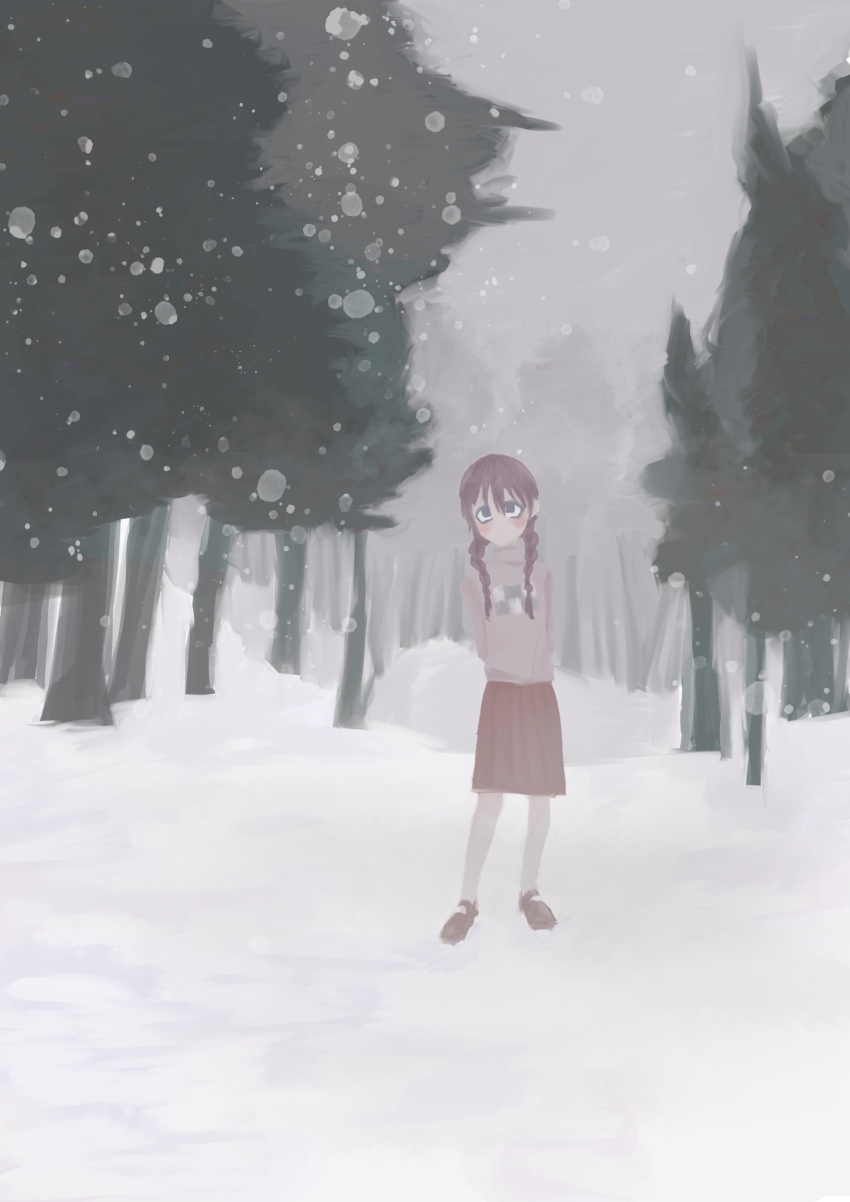 absurdres, braid, highres, madotsuki, odinnathdsath, pink_sweater, print_sweater, rpg_maker, sweater, turtleneck, turtleneck_sweater, unusually_open_eyes, yume_nikki