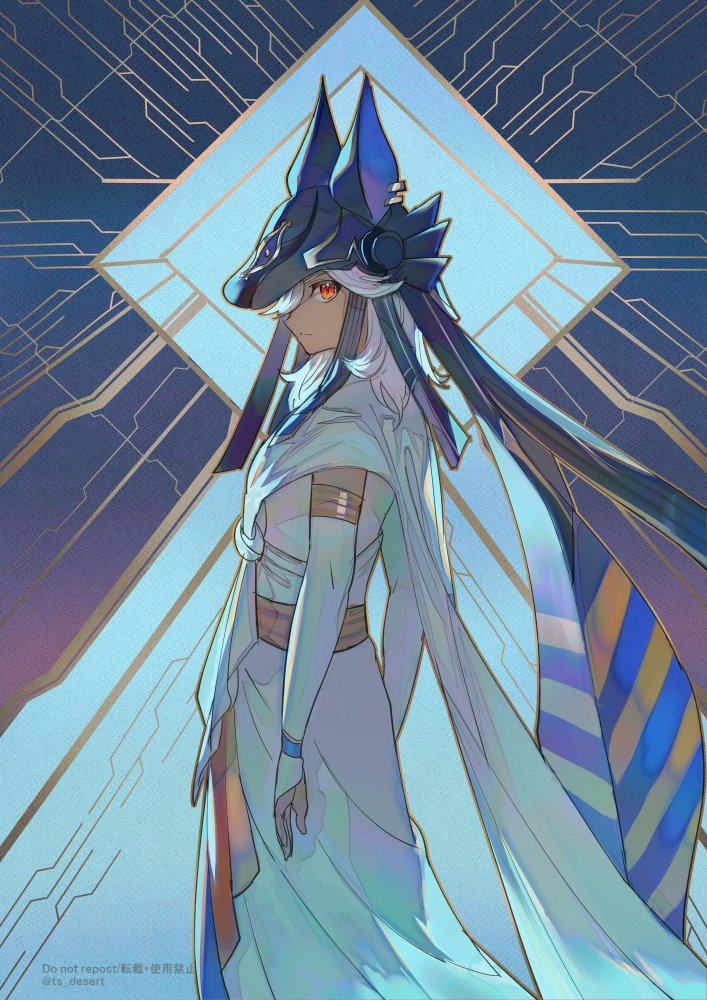 1boy, abstract_background, adapted_costume, bridal_gauntlets, capelet, cloak, closed_mouth, clothing_cutout