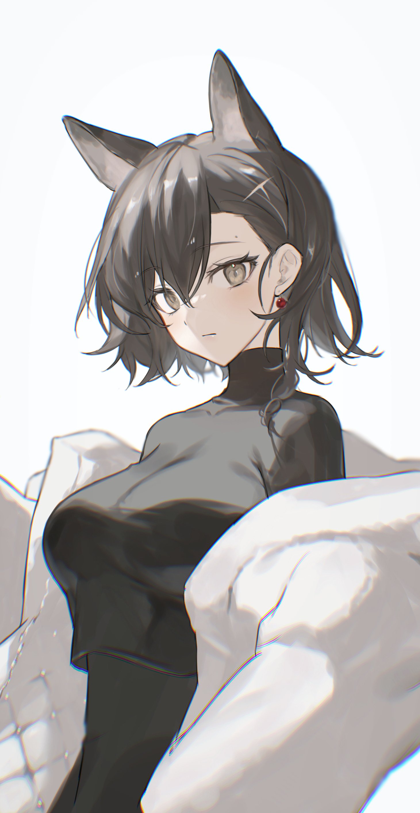 1girl, 2naom8q6gt87292, absurdres, animal_ears, arknights, black_skirt, black_sweater, blush