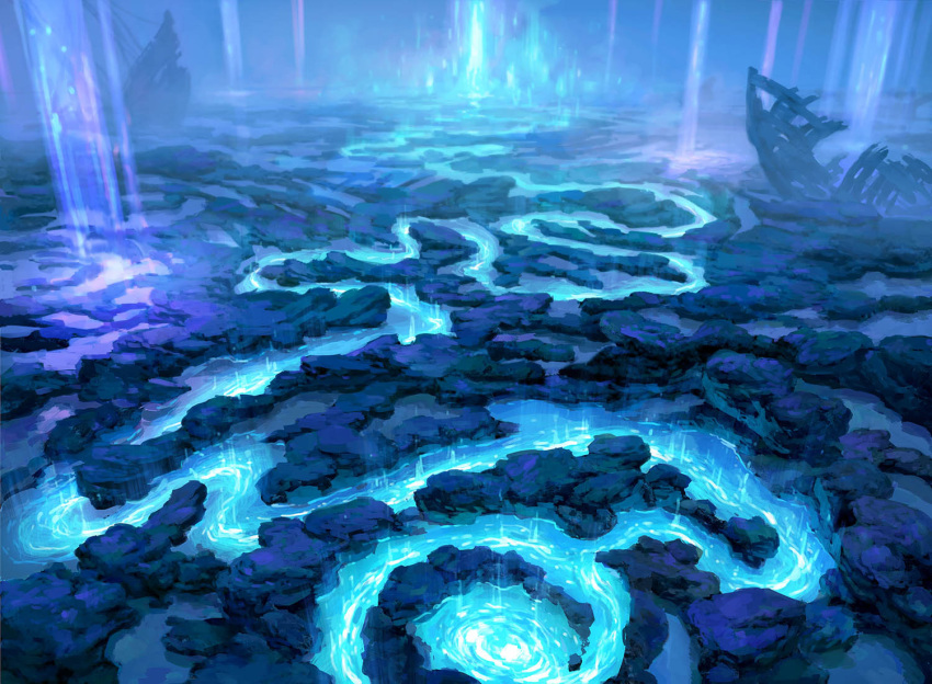 clintcearley, commentary, english_commentary, from_above, glowing, landscape, magic:_the_gathering, no_humans