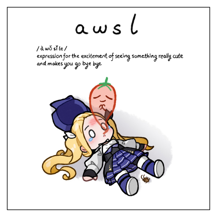 0_0, 1girl, blonde_hair, chibi, chibi_only, commentary_request, dokibird_(vtuber), dokibird_(vtuber)_(tomato)