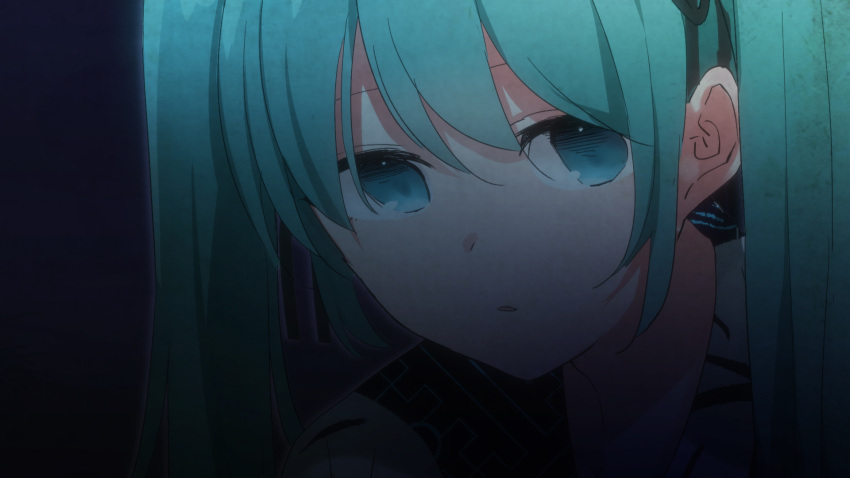 1girl, black_background, blue_eyes, blue_hair, close-up, commentary_request, eyelashes, hair_between_eyes