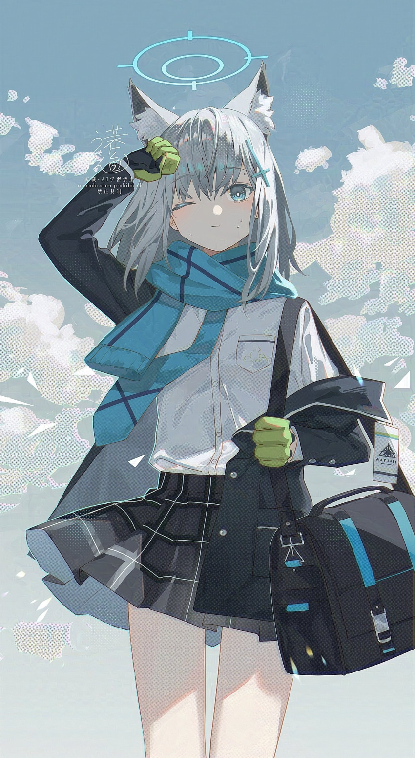 1girl, 3pel1, animal_ear_fluff, animal_ears, bag, black_jacket, black_skirt, blazer