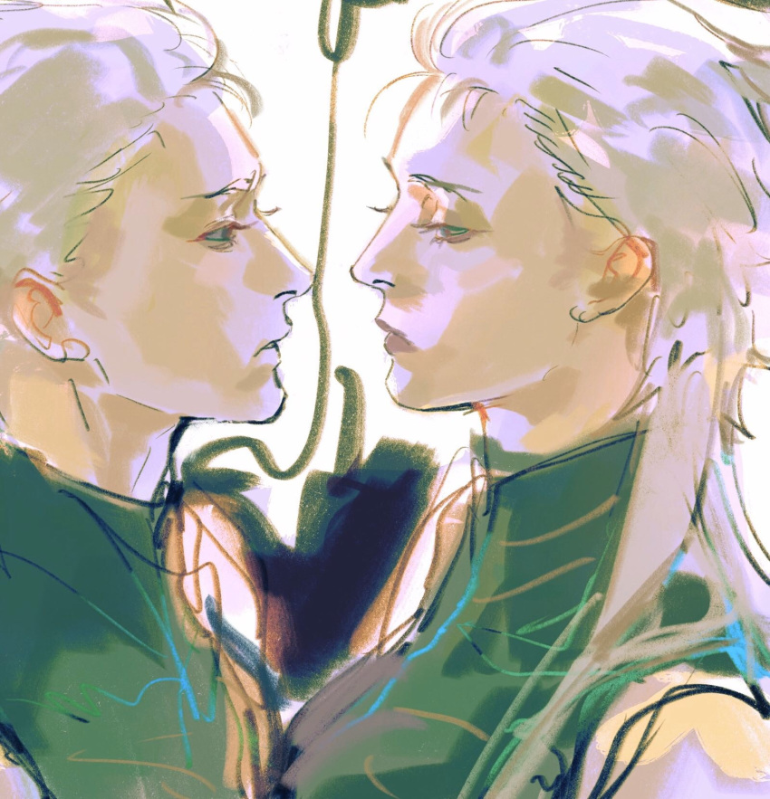 1boy, 1girl, blue_eyes, closed_mouth, devil_may_cry_(series), from_side, genderswap, genderswap_(mtf)
