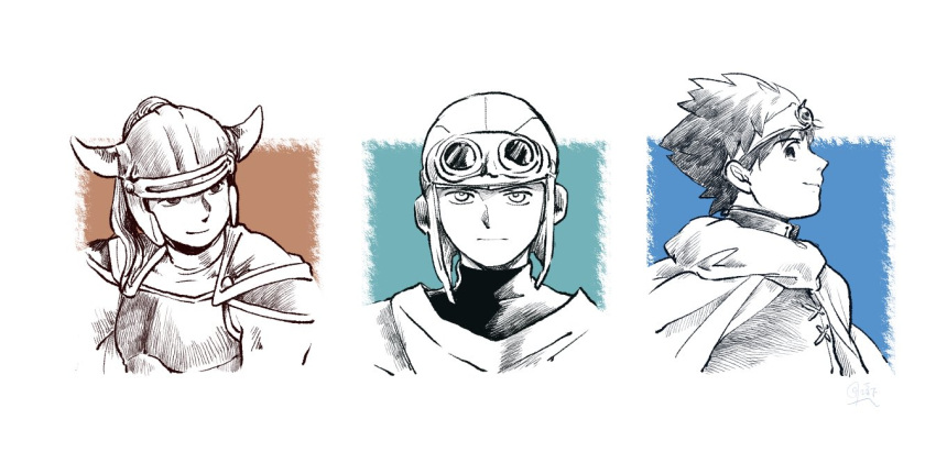 3boys, armor, black_hair, cape, circlet, dragon_quest, dragon_quest_i, dragon_quest_ii