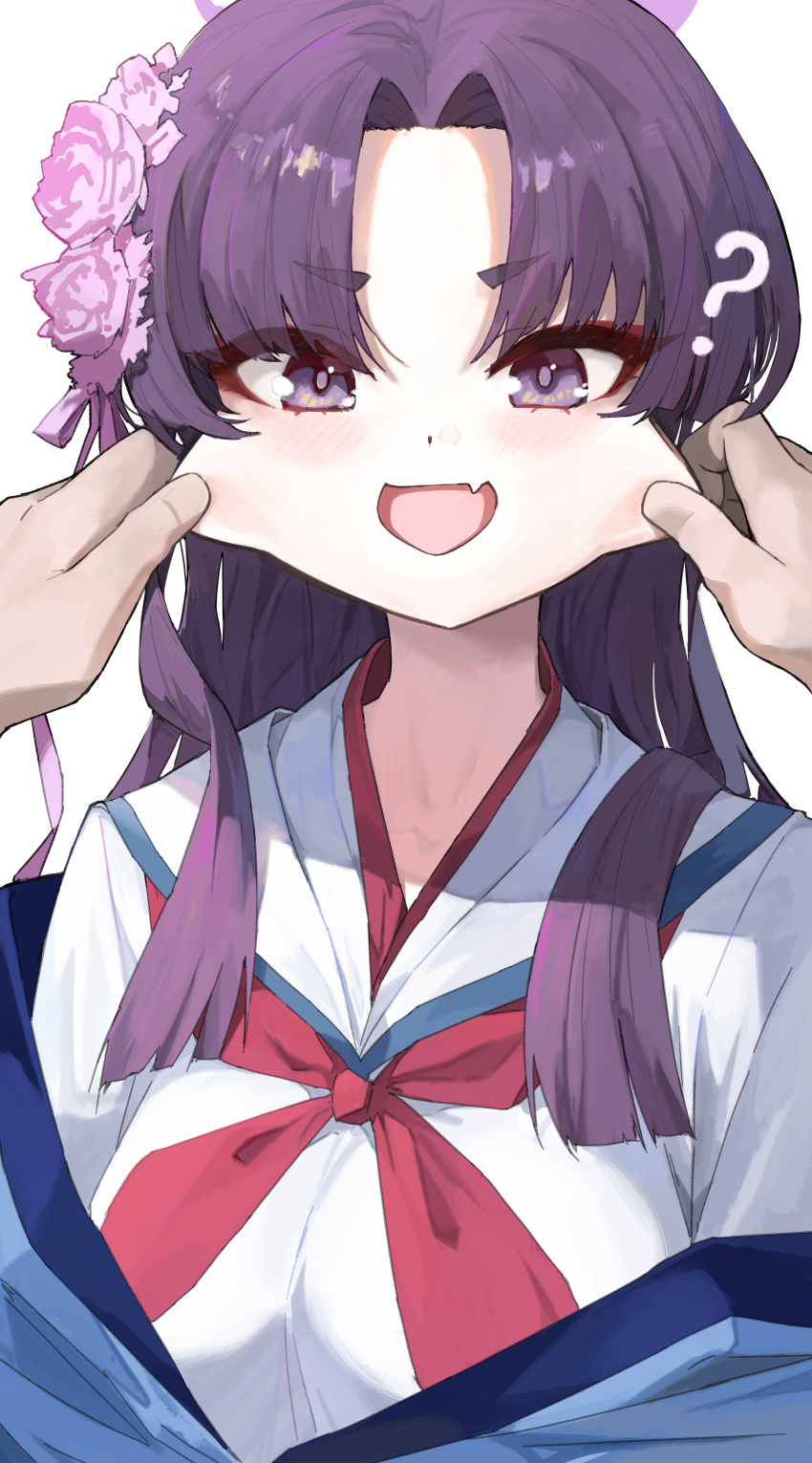 1-5iro, 1girl, 1other, ?, absurdres, blue_archive, blush, breasts