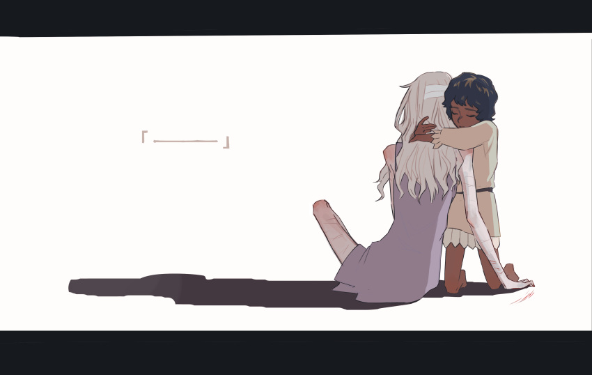 2boys, absurdres, aged_down, back, bags_under_eyes, bandaged_head, bandages, black_hair