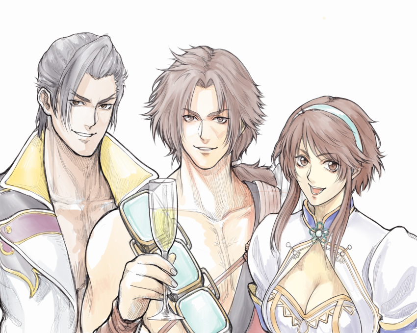 1girl, 2boys, black_hair, chai_xianghua, highres, kilik_(soulcalibur), ktovhinao, maxi_(soulcalibur)