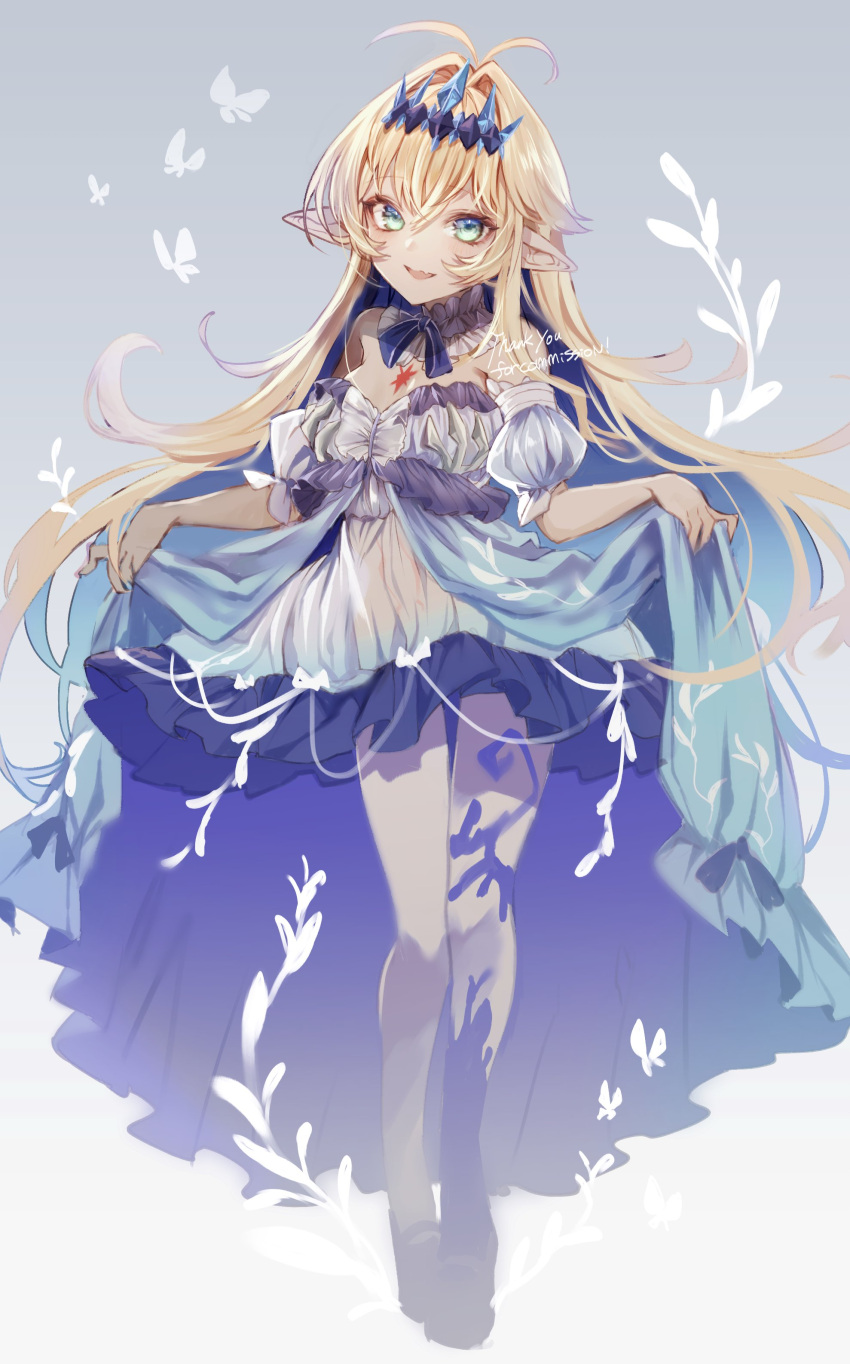 1girl, absurdres, antenna_hair, blonde_hair, body_markings, bug, butterfly, colored_inner_hair