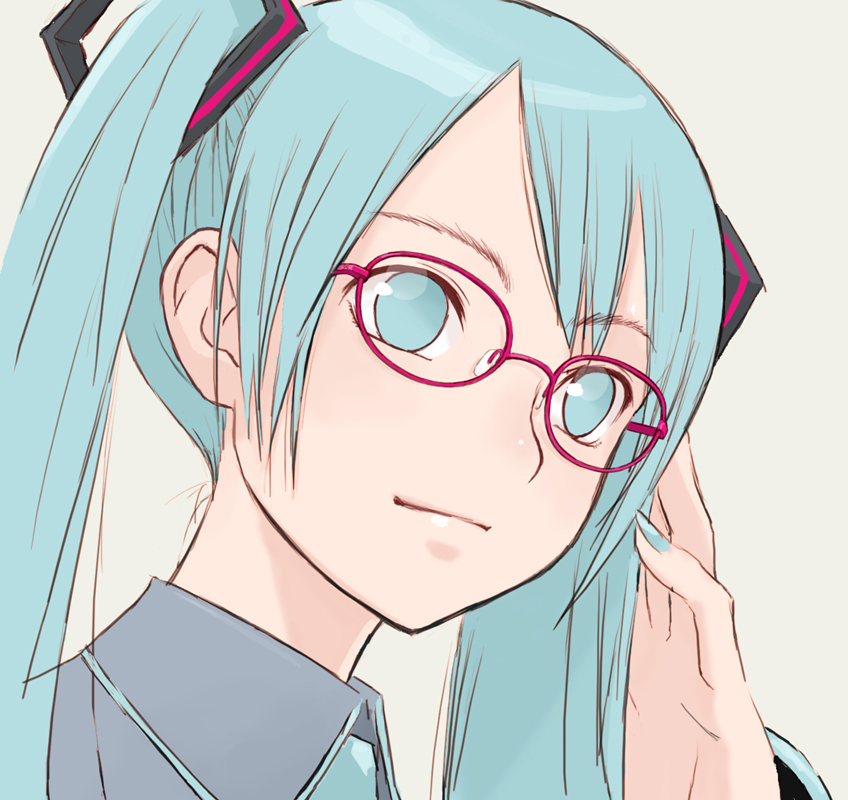 aqua_hair, glasses, hatsune_miku, jpy, long_hair, twintails, very_long_hair, vocaloid