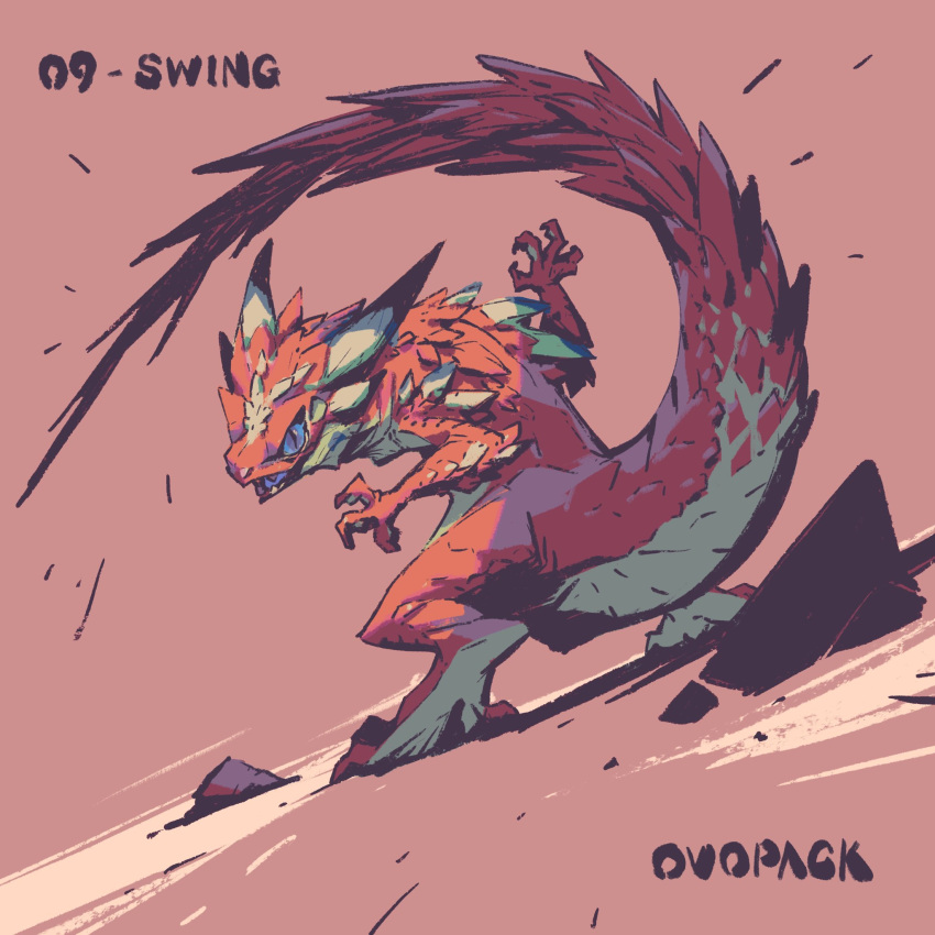 animal_focus, artist_name, blue_eyes, full_body, highres, horns, inktober, lizard