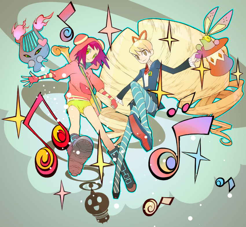 blonde_hair, blue_legwear, capcom, character_request, drill_hair, green_eyes, hibiki_misora, jpy