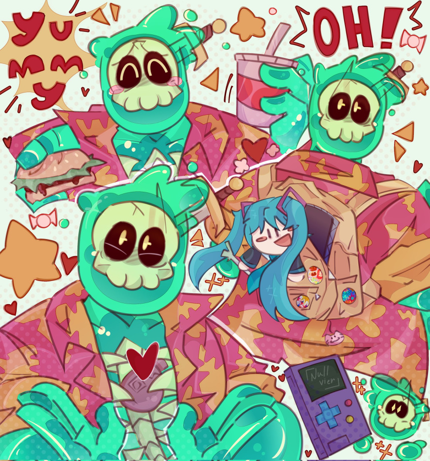 1boy, ^_^, big_belly, character_doll, closed_eyes, collage, colored_skin, doug_(monster_prom)