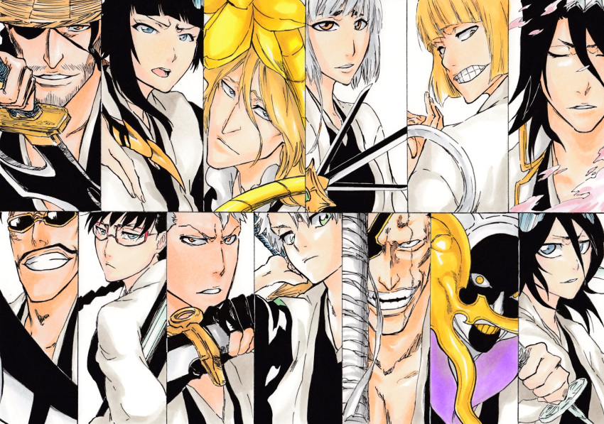 4girls, 6+boys, :<, annotated, aqua_eyes, ashisogi_jizou_(shikai), asymmetrical_hair, black_hair