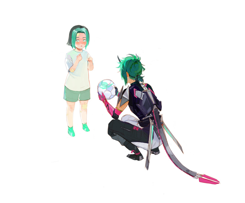 2girls, absurdres, age_progression, alter_(apex_legends), apex_legends, ball, black_footwear, black_gloves