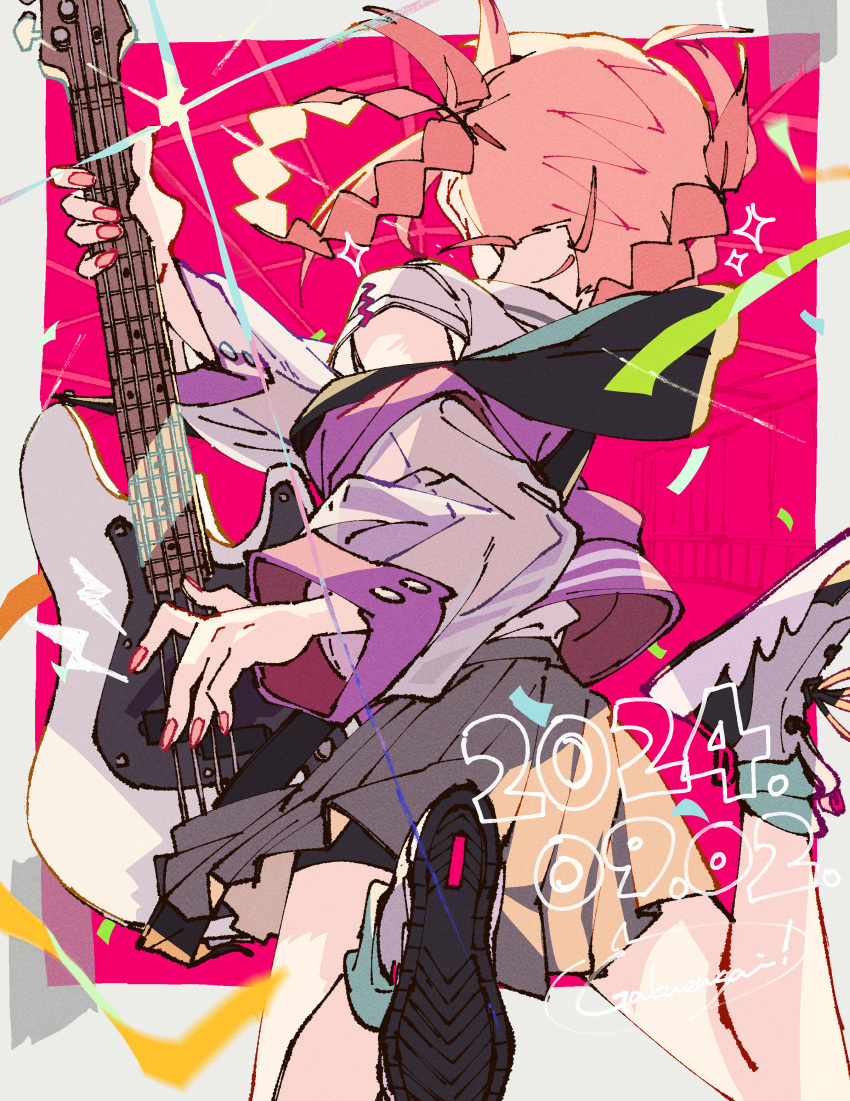 1girl, absurdres, bass_guitar, bike_shorts, facing_away, from_behind, highres, history_hjb-performance