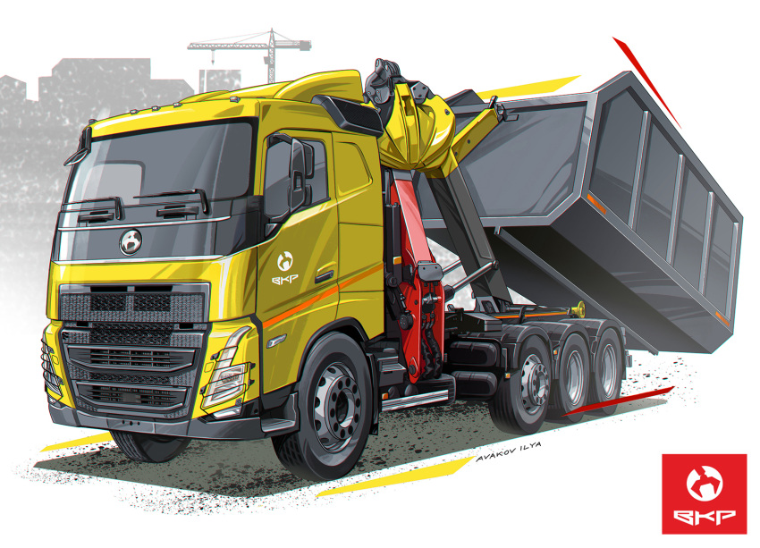 artist_name, avakov, crane_(machine), dump_truck, highres, logo, motion_blur, motor_vehicle