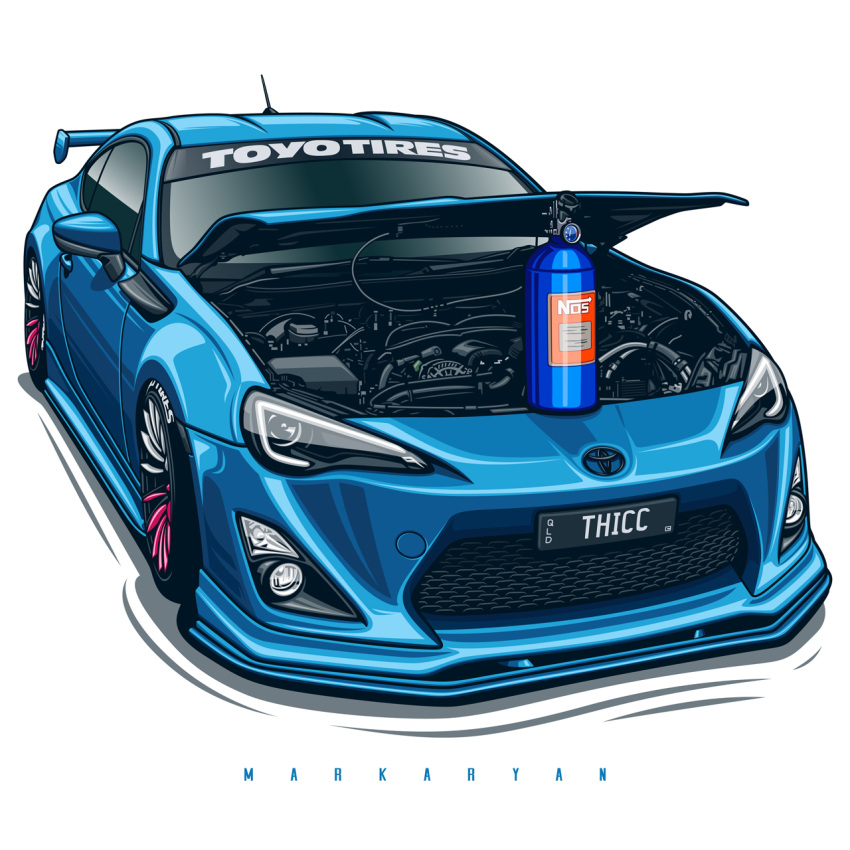 adobe_illustrator_(medium), artist_name, blue_car, engine, highres, license_plate, markaryan, nitrous_oxide_systems