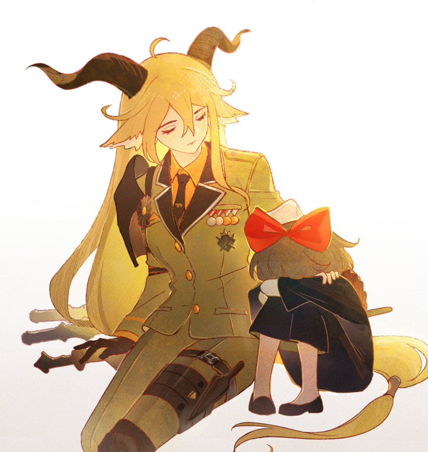 animal_ears, arknights, armband, armor, as-zero, asymmetrical_sidelocks, bow, broom