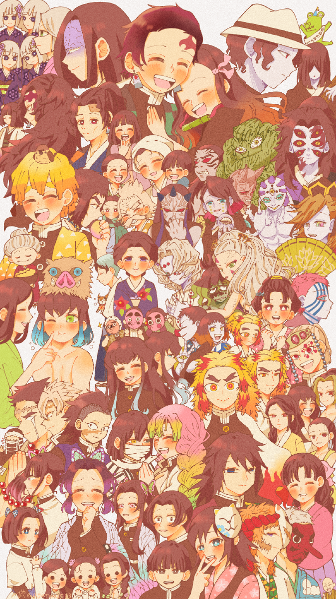 0rs39403729265d, 6+boys, 6+girls, agatsuma_zenitsu, animal_around_neck, animal_on_head, beads, bird