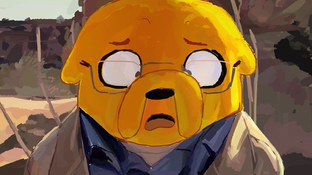 1boy, adventure_time, benadieshekiel, blue_shirt, breaking_bad, coat, collared_shirt, glasses