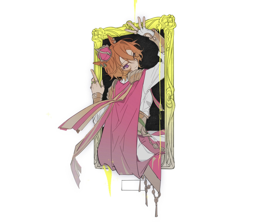 1girl, animal_ears, brown_hair, cape, chachalnene, crown, fingerless_gloves, full_body