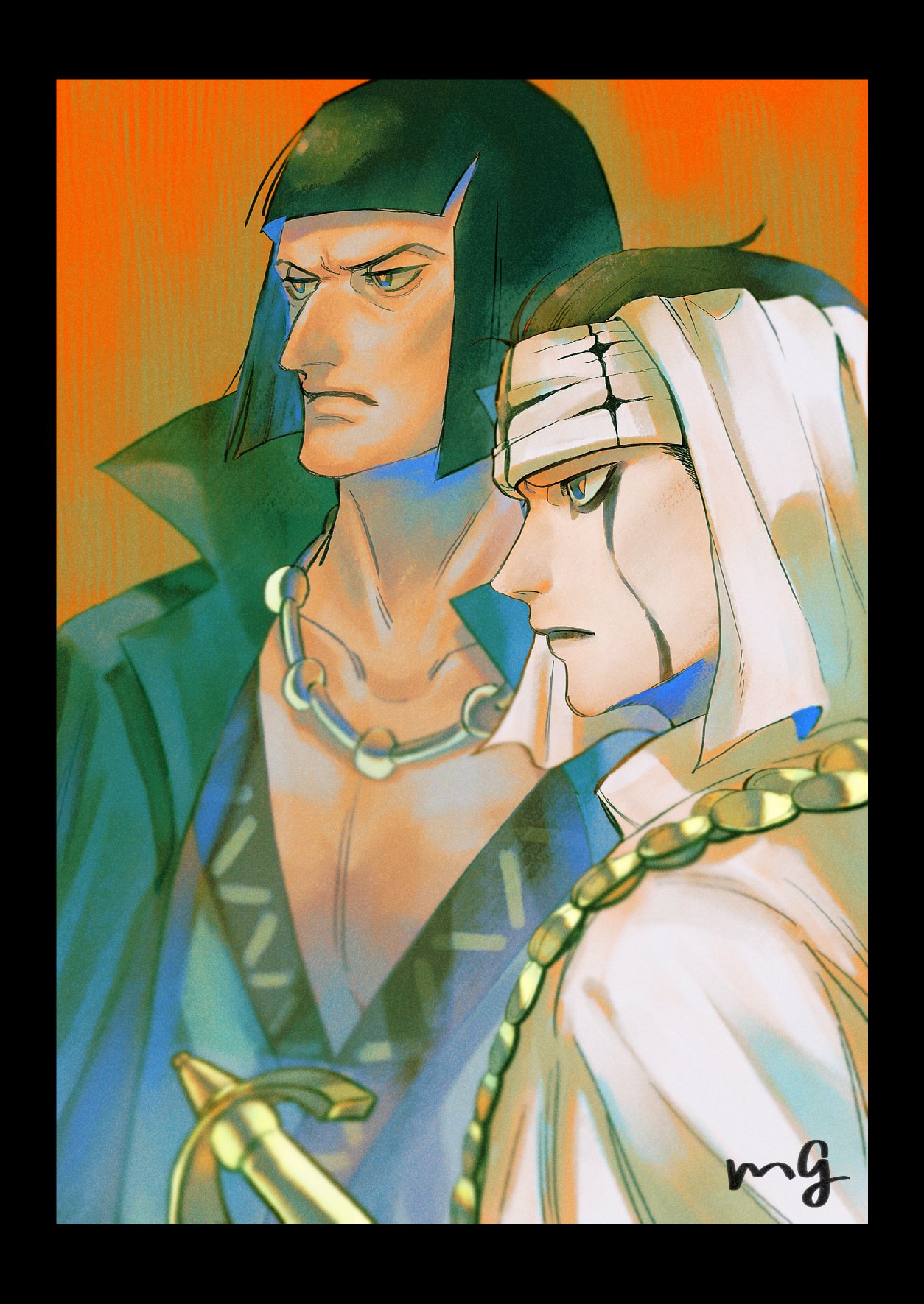 2boys, arabian_clothes, black_hair, black_lips, bowl_cut, chaka_(one_piece), dark-skinned_male, dark_skin
