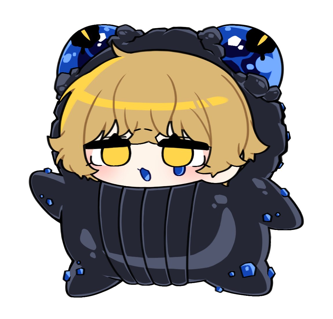 1boy, animal_costume, blonde_hair, blubbering_toad_(project_moon), blue_tongue, colored_tears, colored_tongue, cosplay