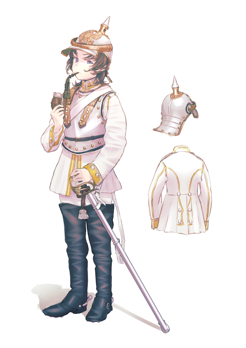 1girl, absurdres, armor, basket_hilt, belt, black_footwear, blue_eyes, boots