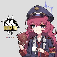 1girl, animated, animated_gif, armband, black_hat, black_jacket, black_shirt, blinking, blue_archive, book, collared_shirt, gehenna_academy_logo, halo, haniwa_(watm9mlz3vv3qep), hat, holding, holding_book, horns, iroha_(blue_archive), jacket, looking_at_viewer, looping_animation, lowres, military_hat, necktie, pixel_art, red_necktie, redhead, shirt, smile, solo, v-shaped_eyebrows