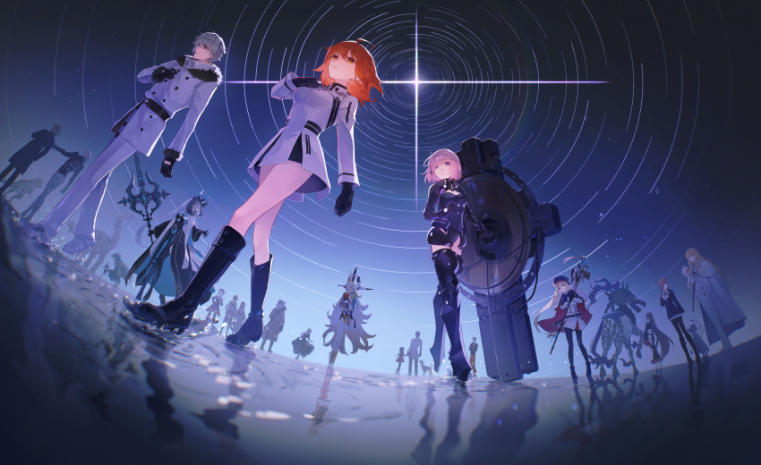 6+boys, 6+girls, absurdres, adele_(fate), ahoge, armor, armored_legwear, armored_leotard