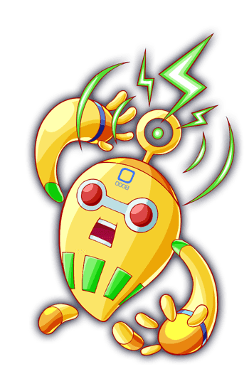 adapted_costume, arm_over_head, arm_up, cel_shading, crash_fever, electropod, floating_arms, floating_feet, game_cg, no_humans, number_print, numbered, o-ring, official_art, open_mouth, outline, radio_antenna, rectangle, rectangle_print, red_eyes, red_outline, robot, saturated, solo, square, square_print, tachi-e, teeth