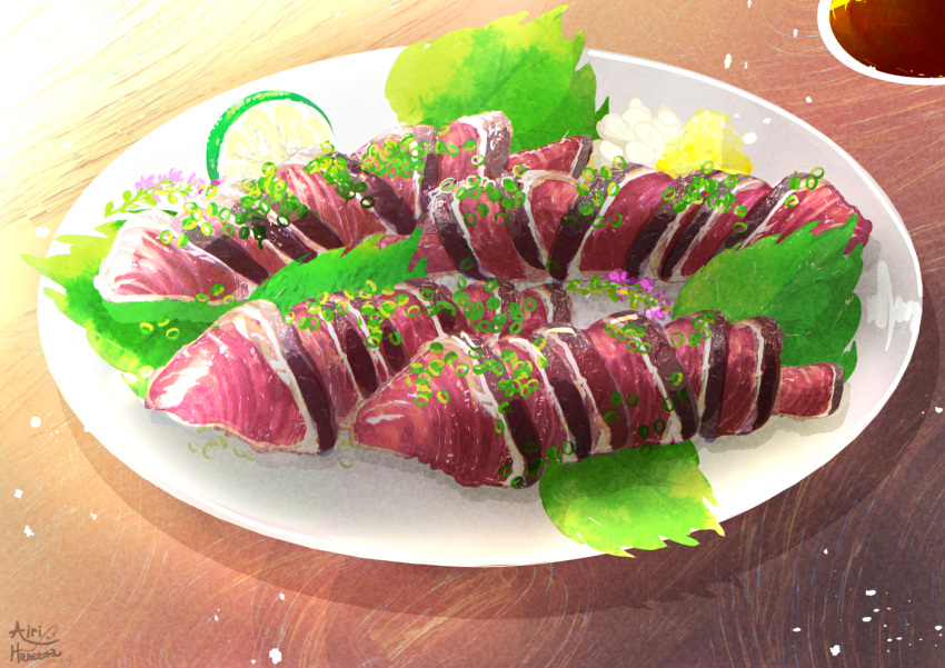 airihanezora, artist_name, clip_studio_paint_(medium), fish_(food), food, food_focus, fruit, lime_(fruit)