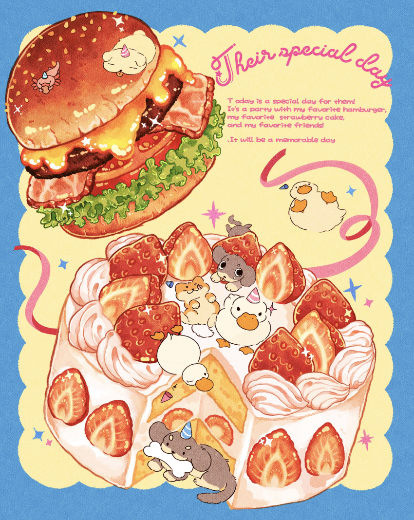 animal, axolotl, bird, bone, burger, cake, cheese, commentary_request