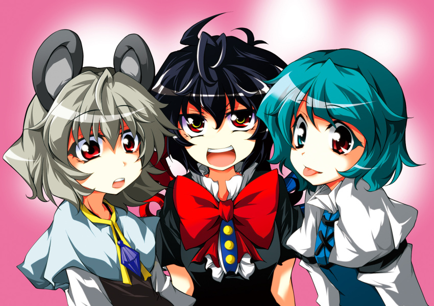 black_hair, blue_eyes, blue_hair, grey_hair, heterochromia, houjuu_nue, kurinton, mouse_ears