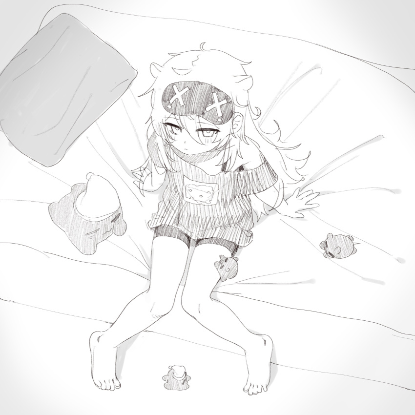 absurdres, animal_ears, bare_shoulders, bed, clauvio_(vtuber), highres, indie_virtual_youtuber, kusamori