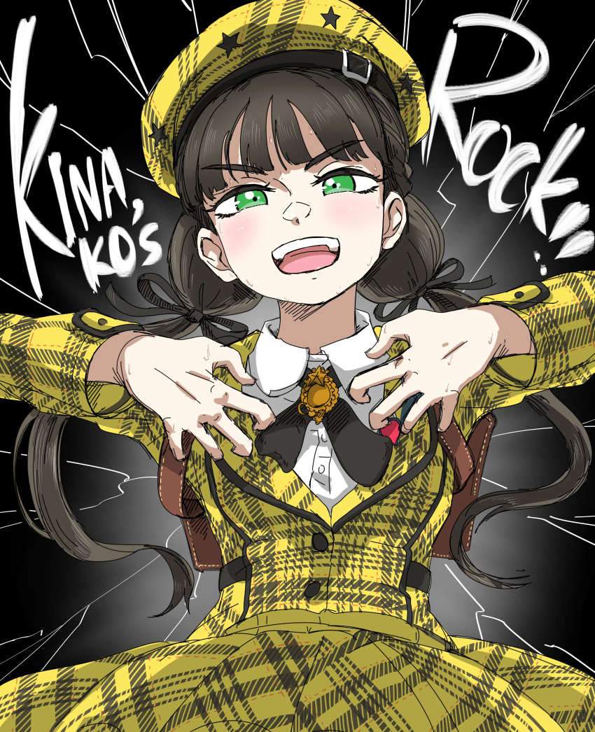 1girl, absurdres, beginners_rock!!, beret, black_bow, black_bowtie, bow, bowtie