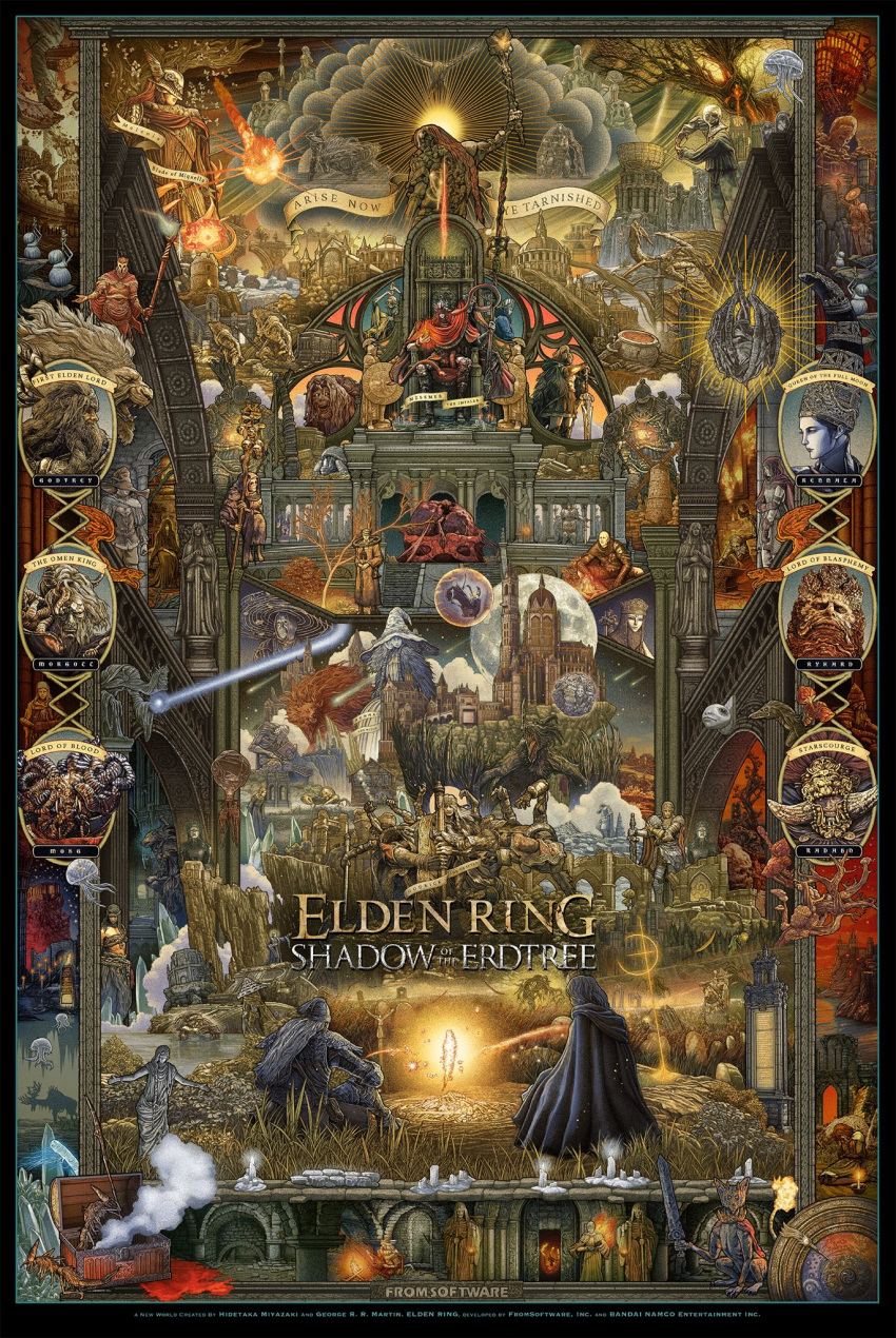 6+boys, 6+girls, albinauric_(elden_ring), ancestor_spirit_(elden_ring), ancient_dragon_lansseax, armor, armored_boots, asymmetrical_horns