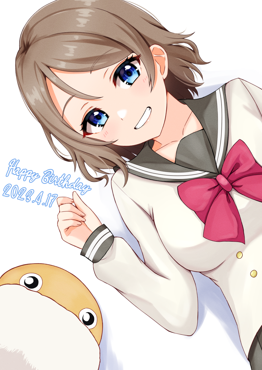 1girl, blue_eyes, blush, brown_hair, highres, looking_at_viewer, love_live!, love_live!_sunshine!!