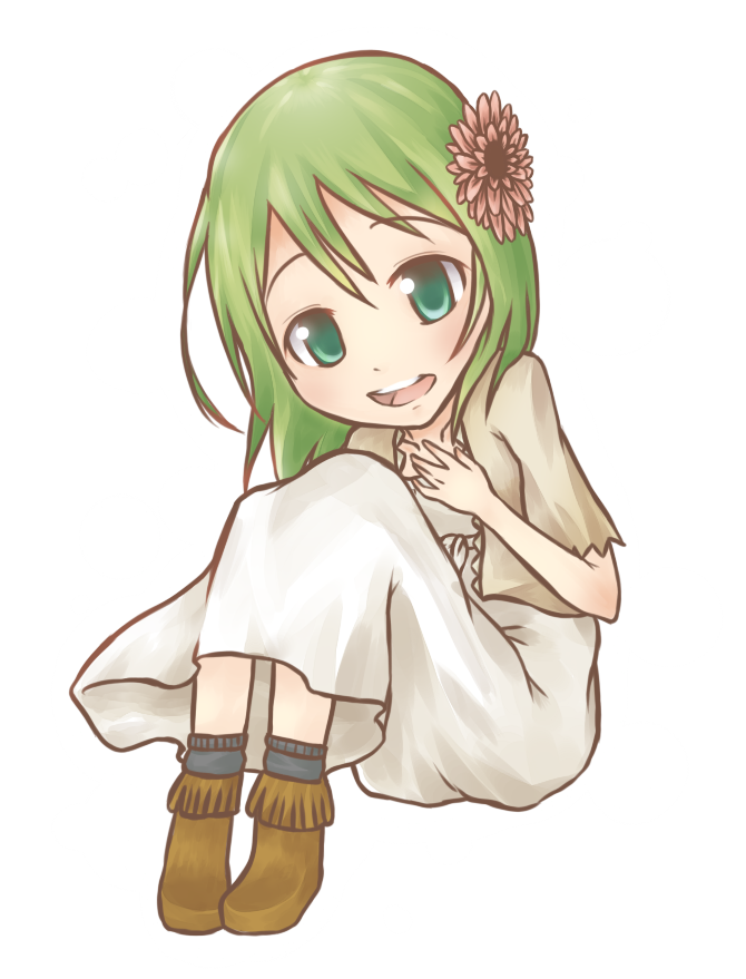 black, brown, eyes, green, green_eyes, green_hair, green_straight_(vocaloid), gumi, hair, hair_flower, hair_ornament, pink, short_hair, teal, vocaloid, white