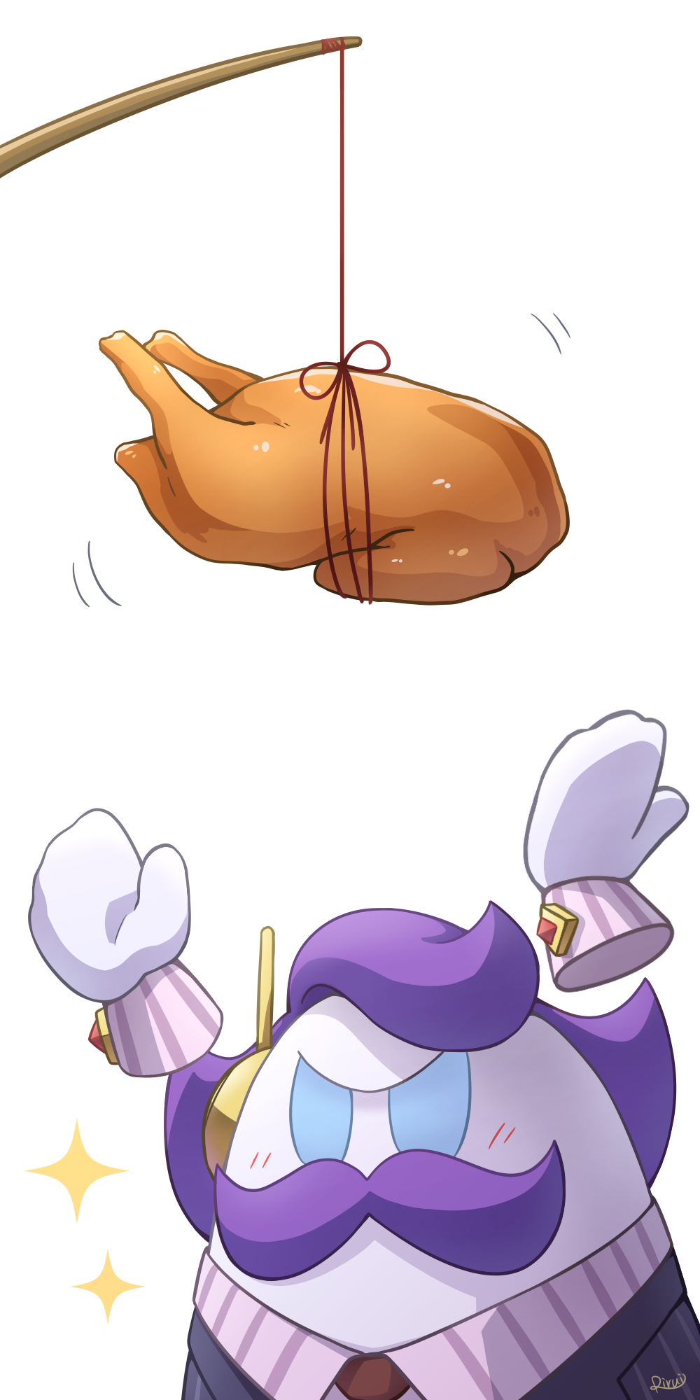 1boy, blue_eyes, chicken_(food), food, highres, kirby:_planet_robobot, kirby_(series), male_focus