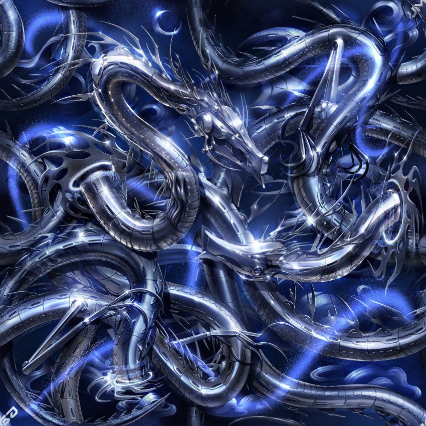 absurdres, black_background, dragon, glowing, glowing_eyes, highres, no_humans, non-humanoid_robot