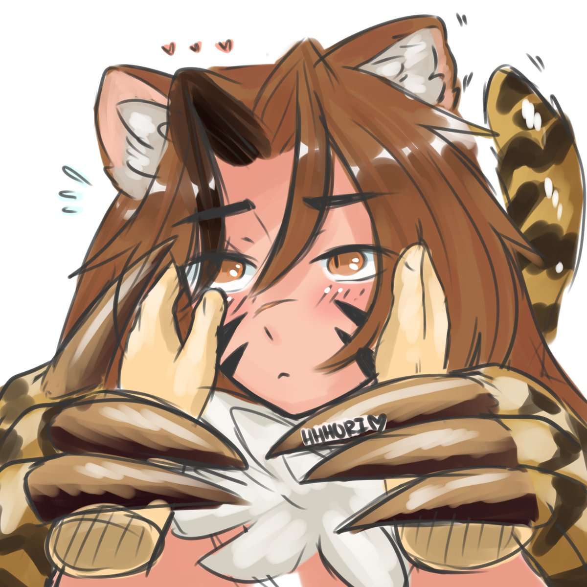 bad_id, bad_twitter_id, blush, hands_on_another's_cheeks, hands_on_another's_face, hands_on_another's_wrists, heart, hhhori